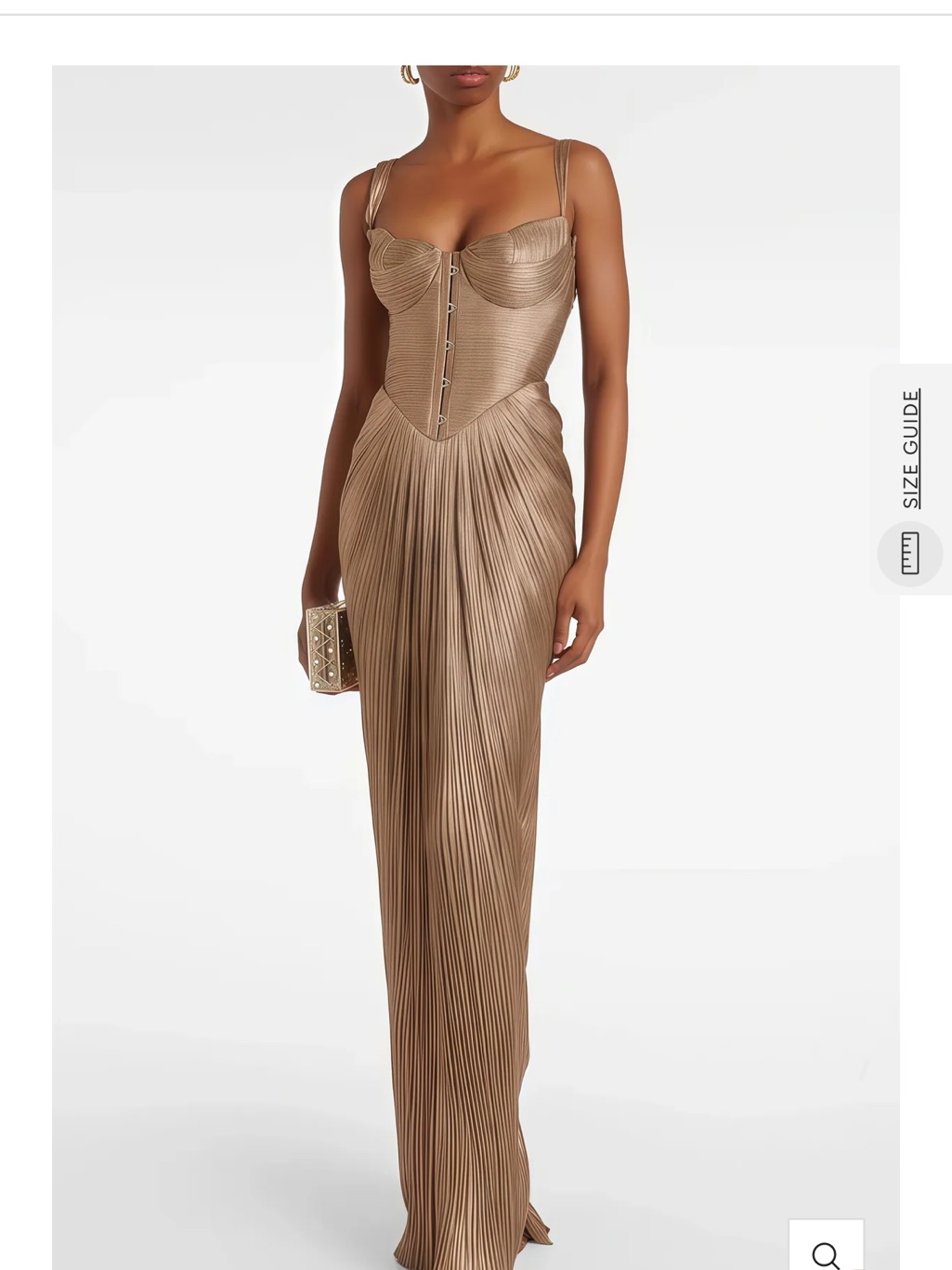 Metallic Bronze Pleated Corset Prom Gown